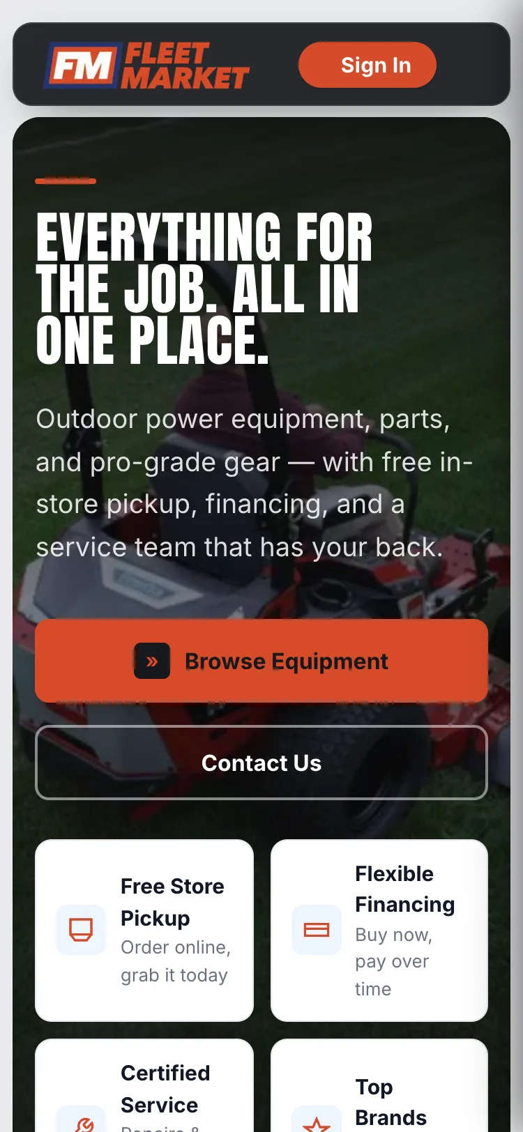 A dealer storefront home page on a phone (demo content)