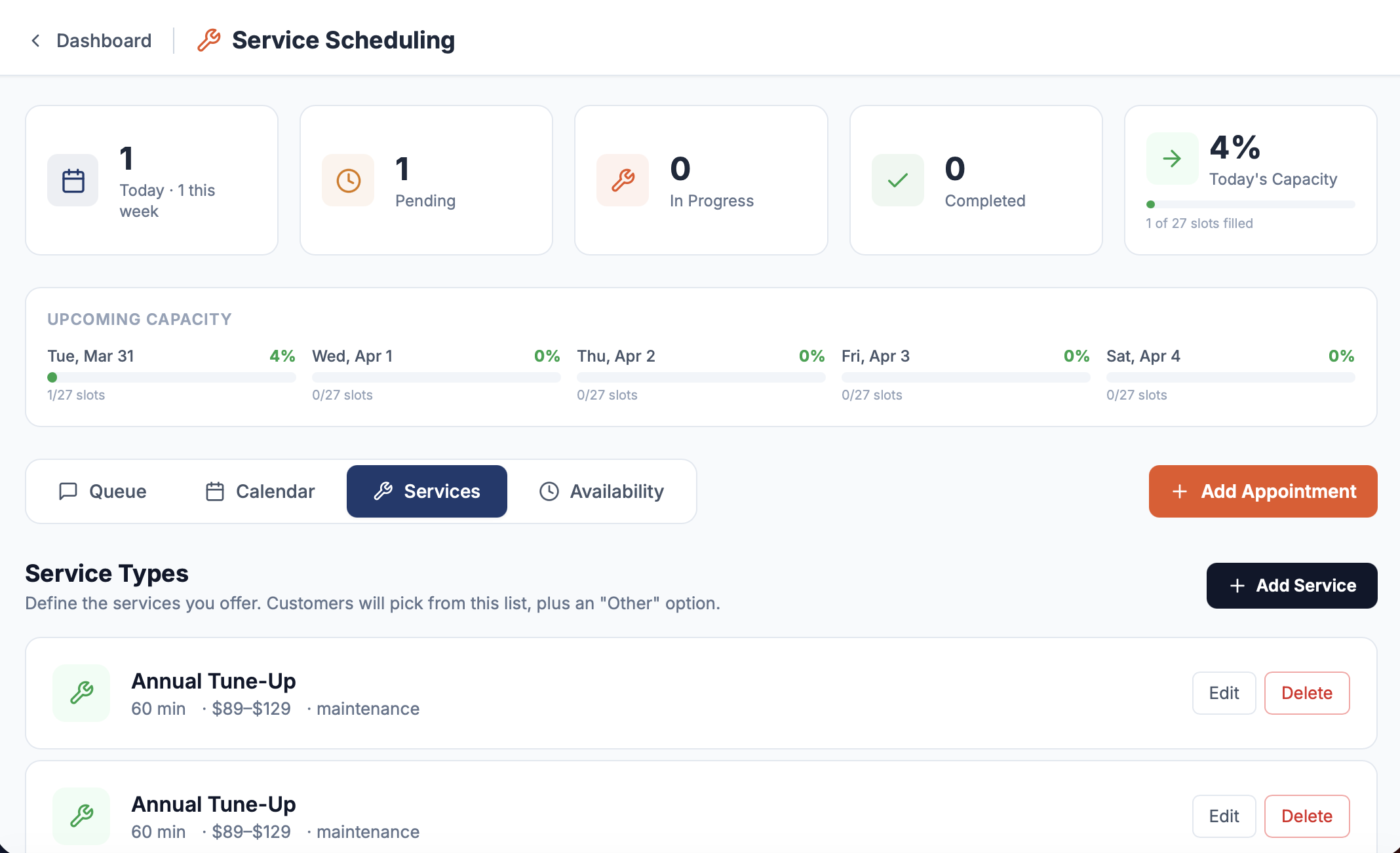 Service Scheduling Dashboard